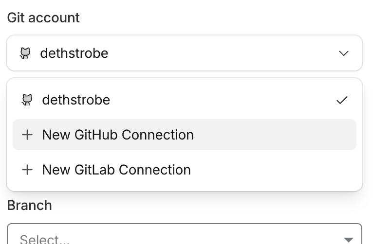 A screenshot of the side panel with the Git account dropdown open.