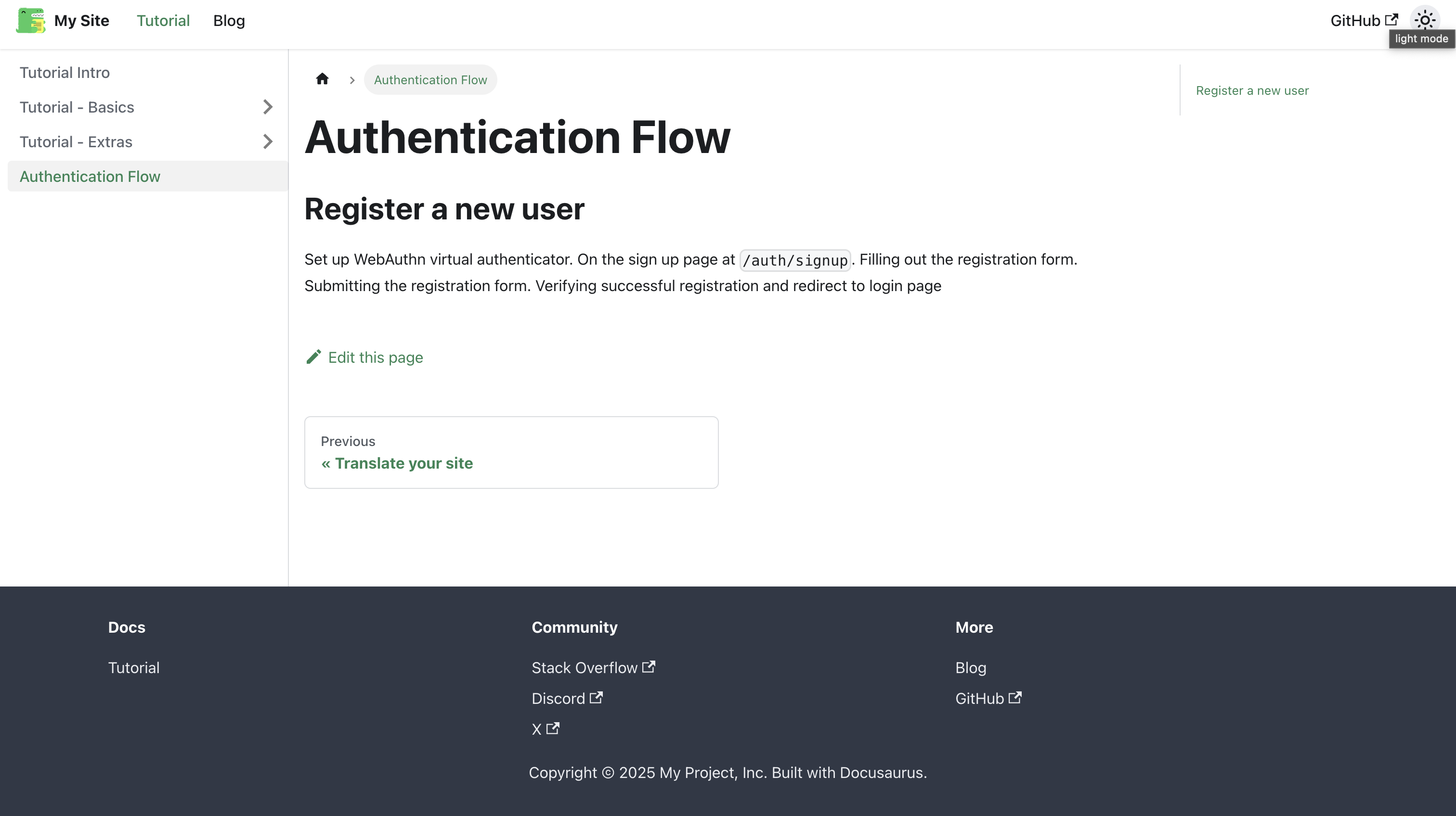 A screenshot of Docusaurus with the a doc page generated from the tests.