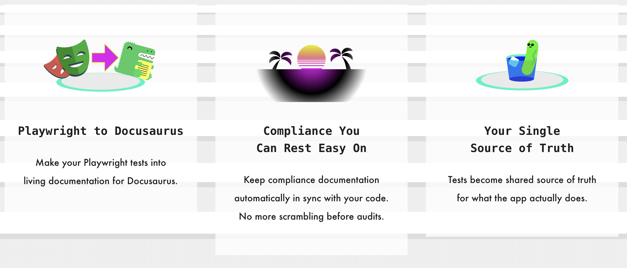 a screenshot of test2doc feature boxes from the homepage