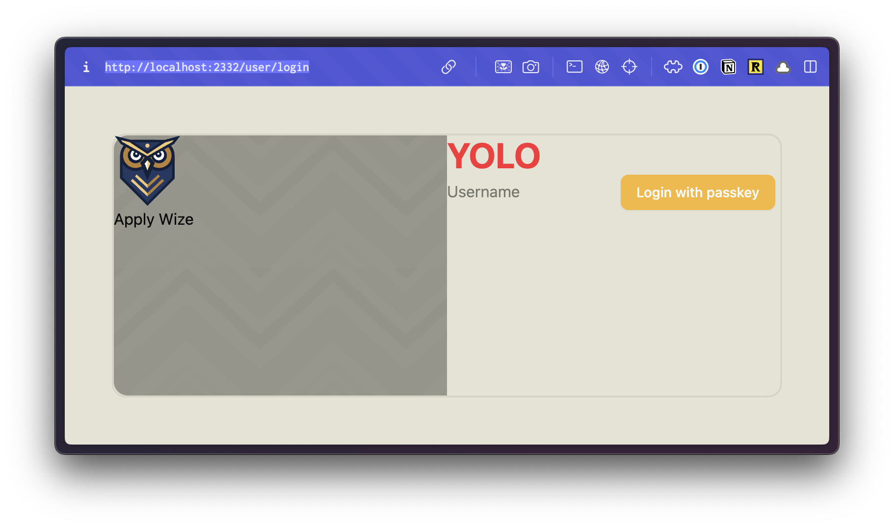 A screenshot of the login page with very basic styling and the use of the images.
